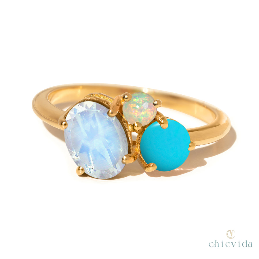 Bunch Moonstone & Opal Turquoise Ring
