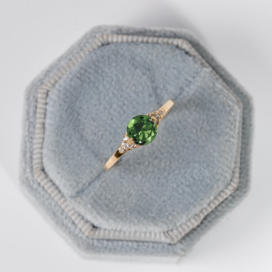 14k gold proposal ring with green tourmaline