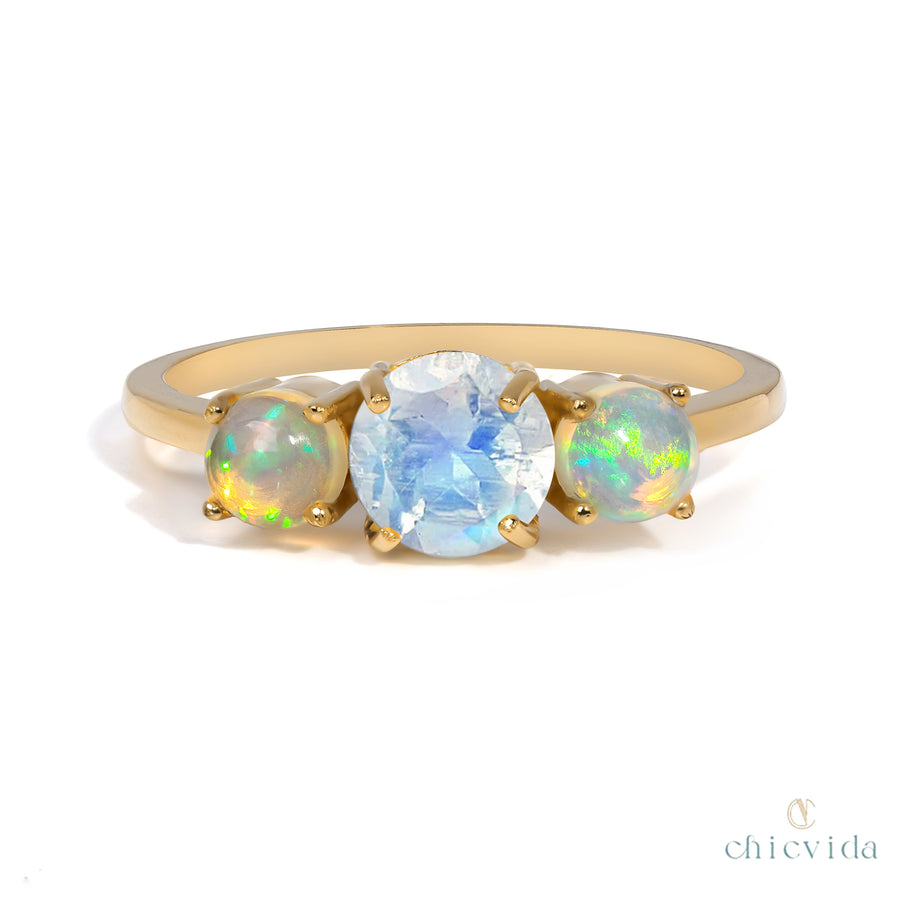 Trifecta Moonstone Opal Ring