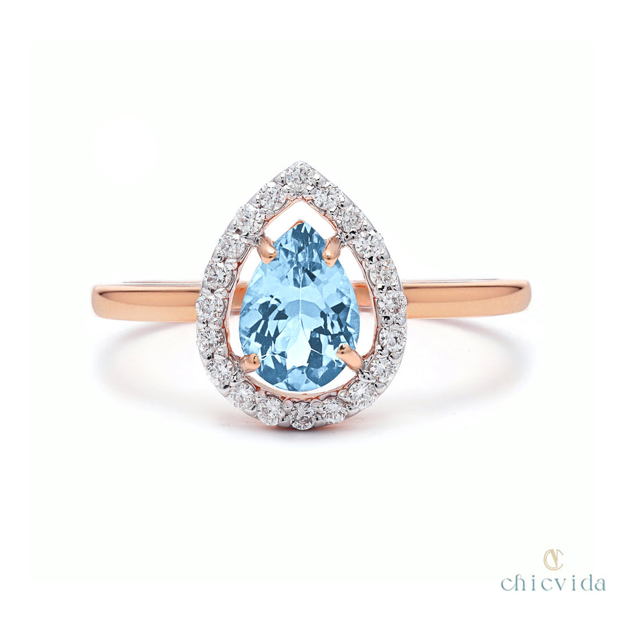 Blue Aquamarine Diamond Halo Ring