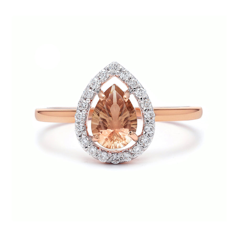Pear Sunstone Diamond Halo Ring