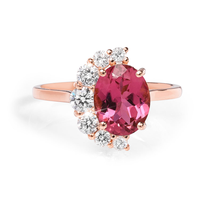 Half Halo Pink Tourmaline Ring