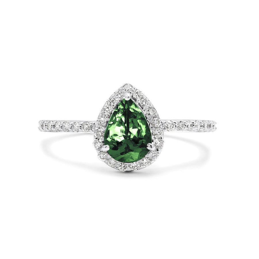 Daydreamer Green Tourmaline Pear Halo Ring