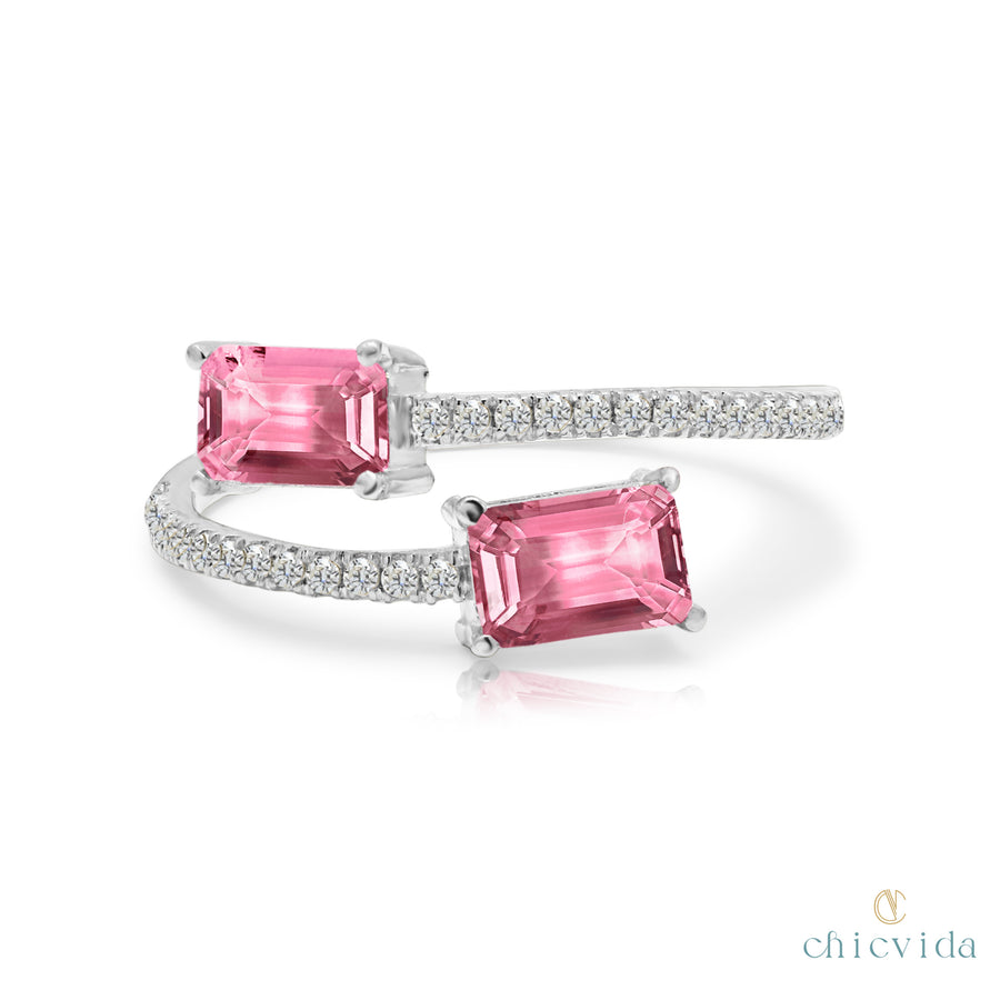 Baguette Pink Tourmaline Wedding Ring