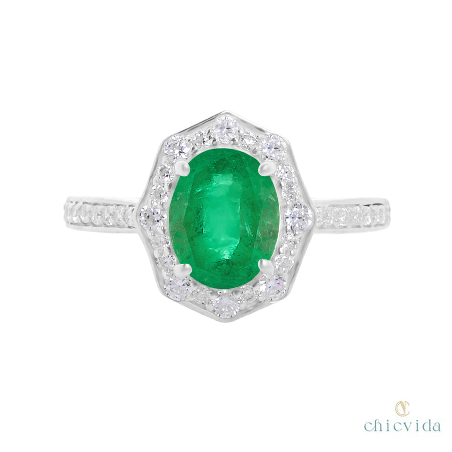 Green Emerald Engagement Ring