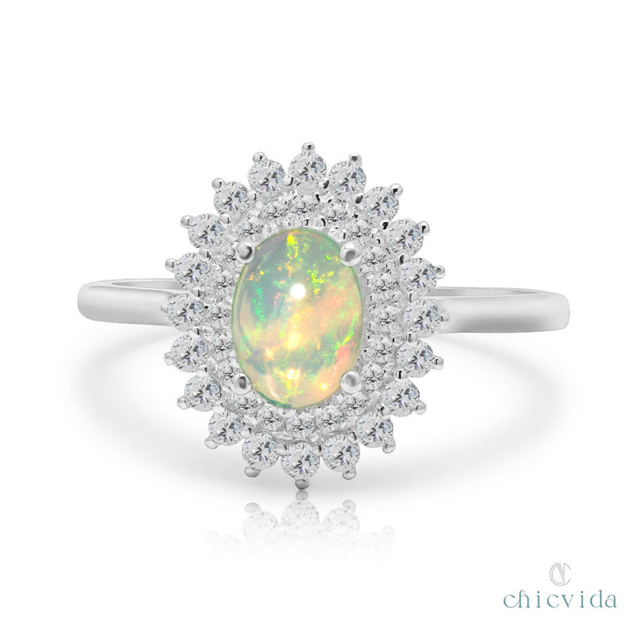 Opal Diamond Cluster Ring