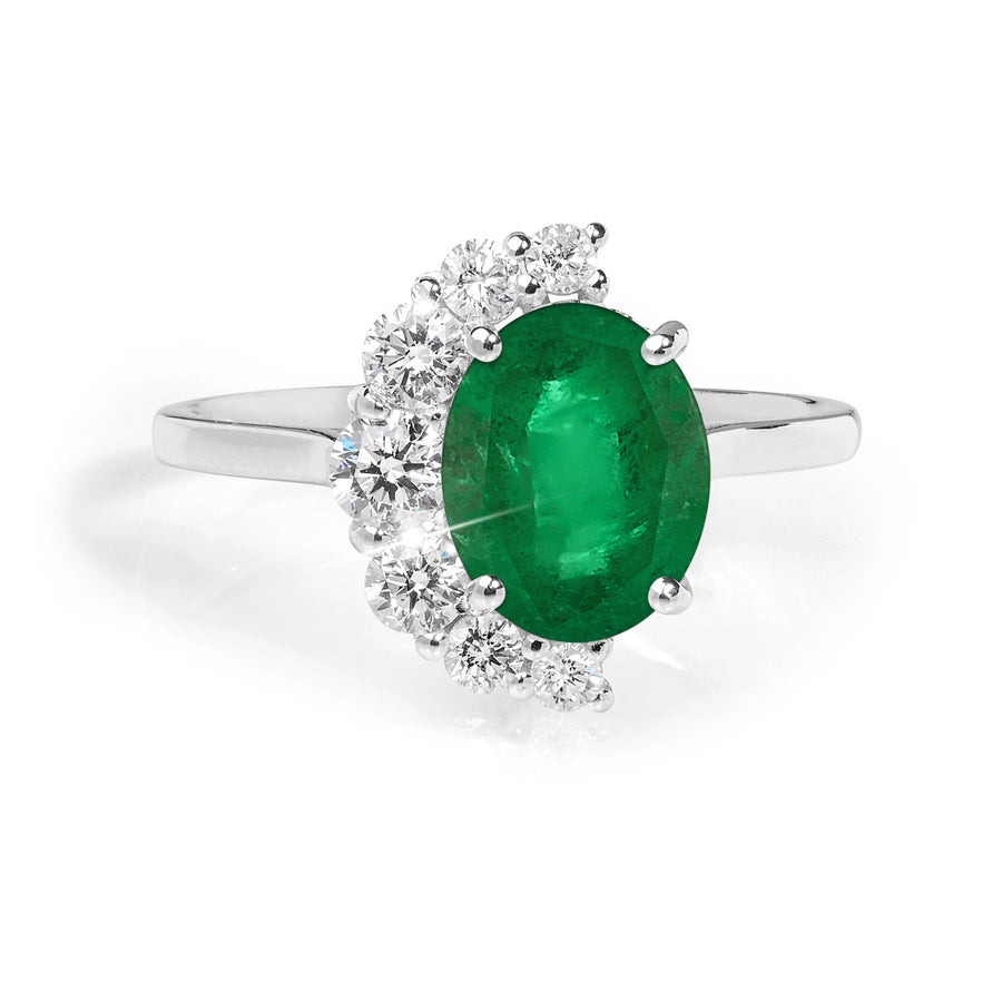 Half Halo Emerald Ring