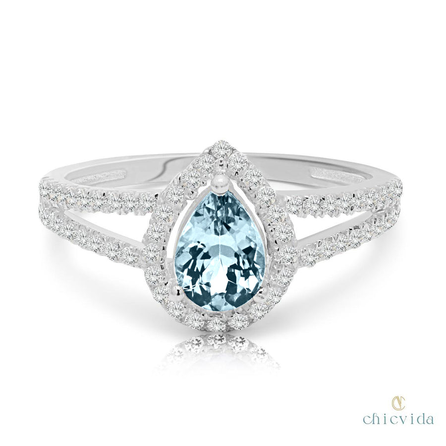 Aquamarine Diamond Halo Ring