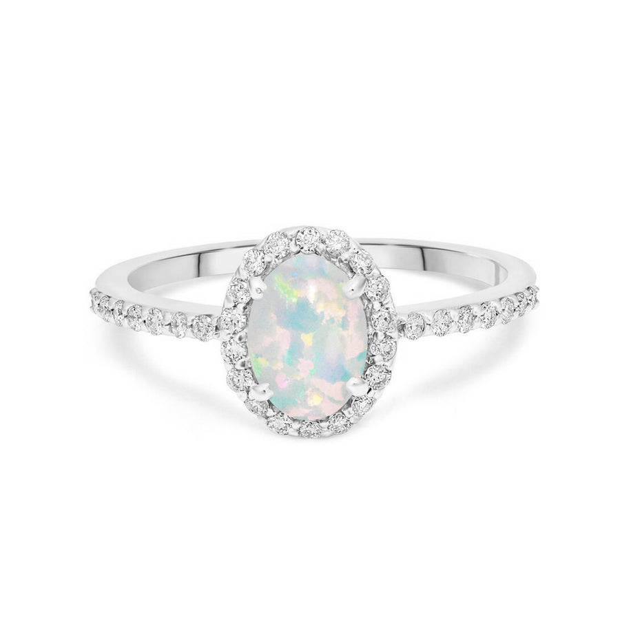 Essence Opal and Diamond Halo Ring