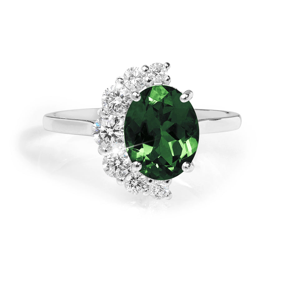 Half Halo Green Tourmaline Ring