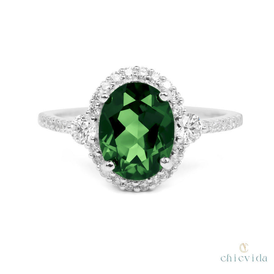 Green Tourmaline Halo Ring