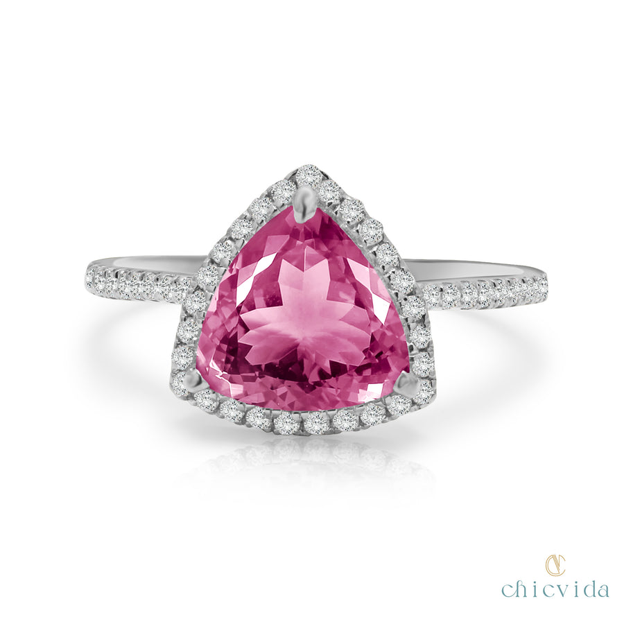 Pink Tourmaline Diamond Halo Ring