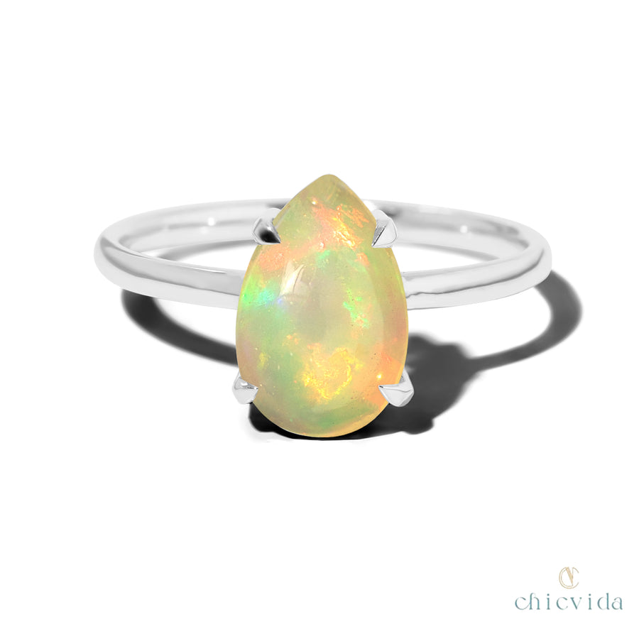 Cameo Teardrop Opal Solitaire Ring