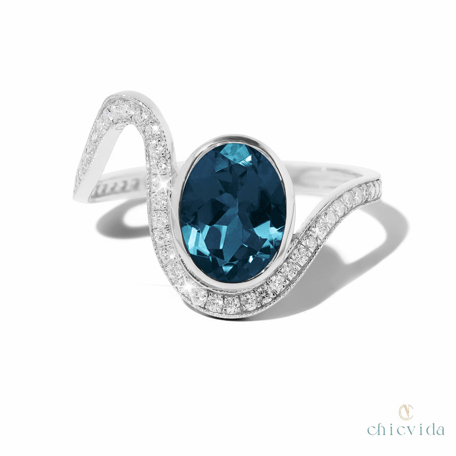Wind Natural London Blue Topaz Oval Gold Ring