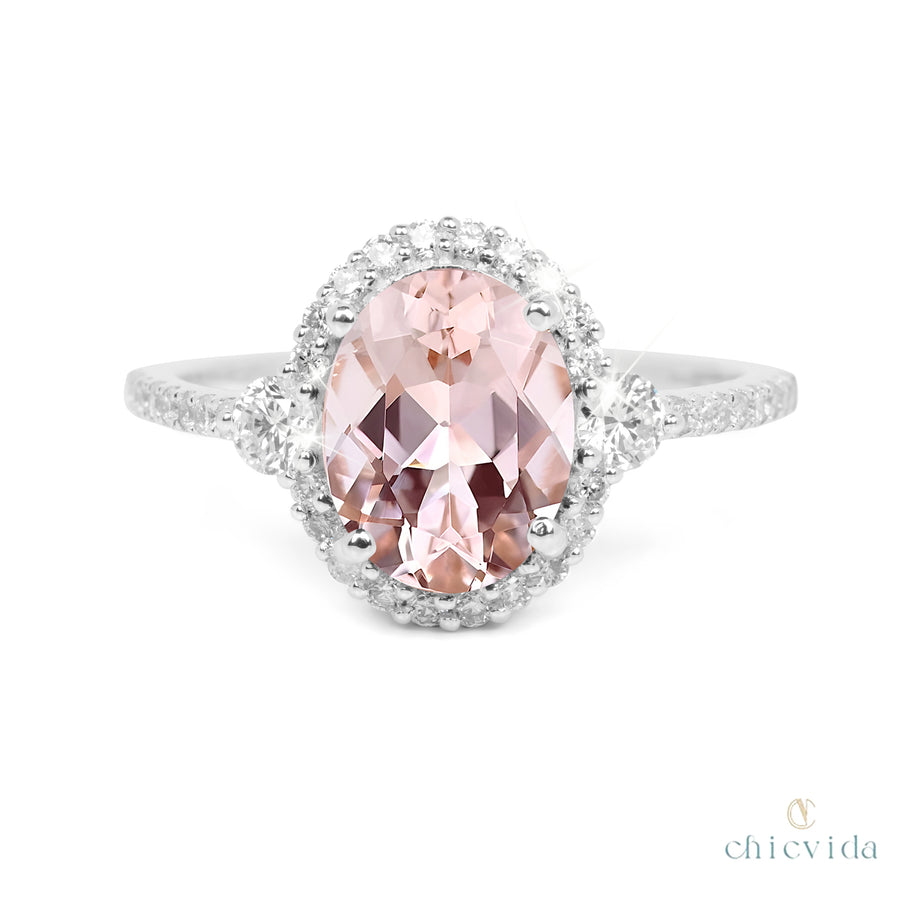 Morganite Diamond Halo Ring