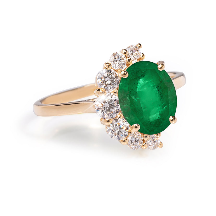 Half Halo Emerald Ring