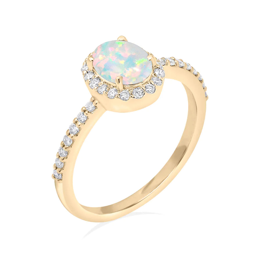 Essence Opal and Diamond Halo Ring
