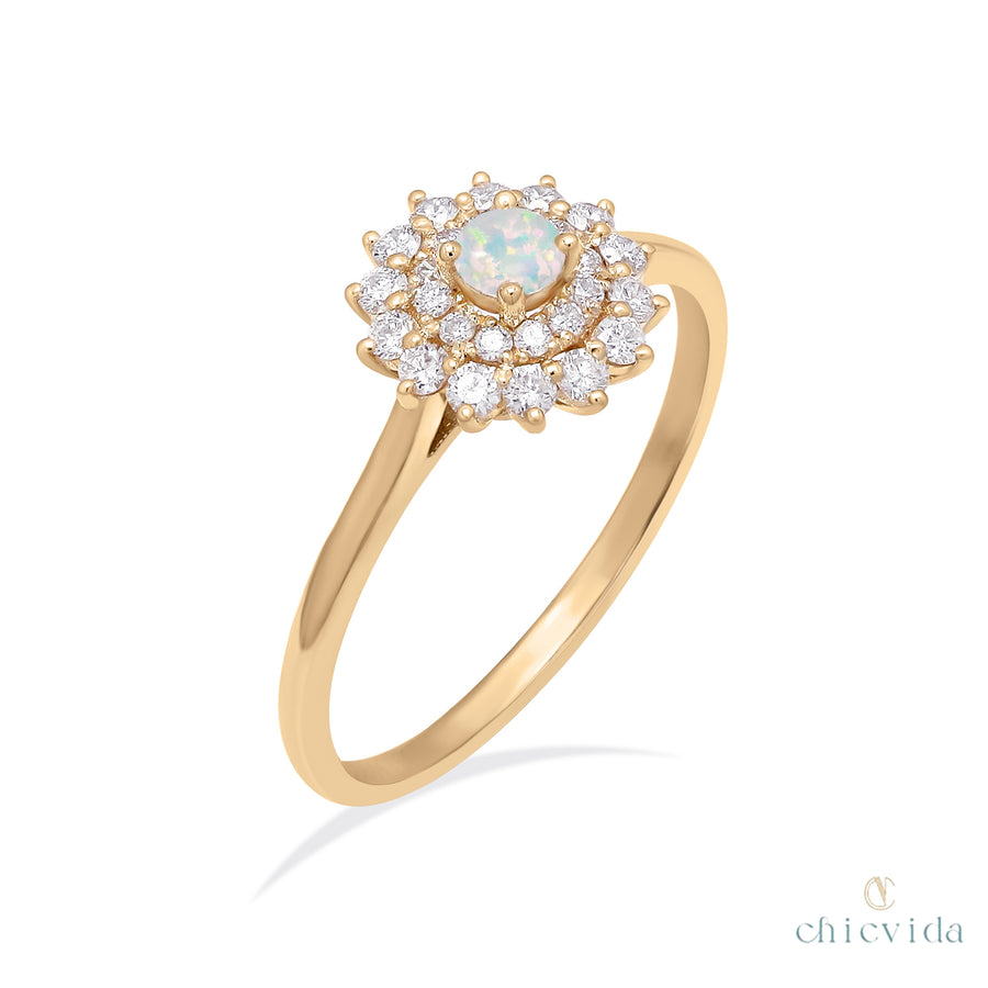 Natural Opal Diamond Engagement Ring