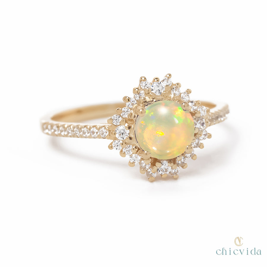 Round Opal Gold Ring