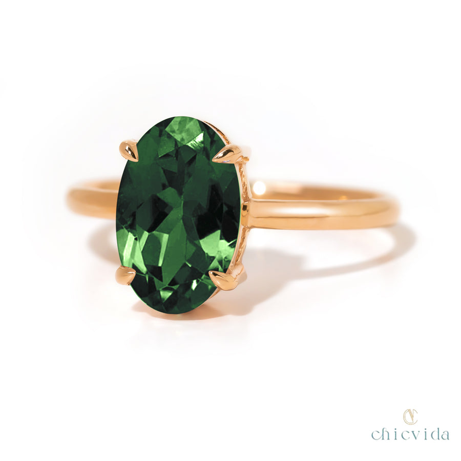 Ovoid Green Tourmaline Ring