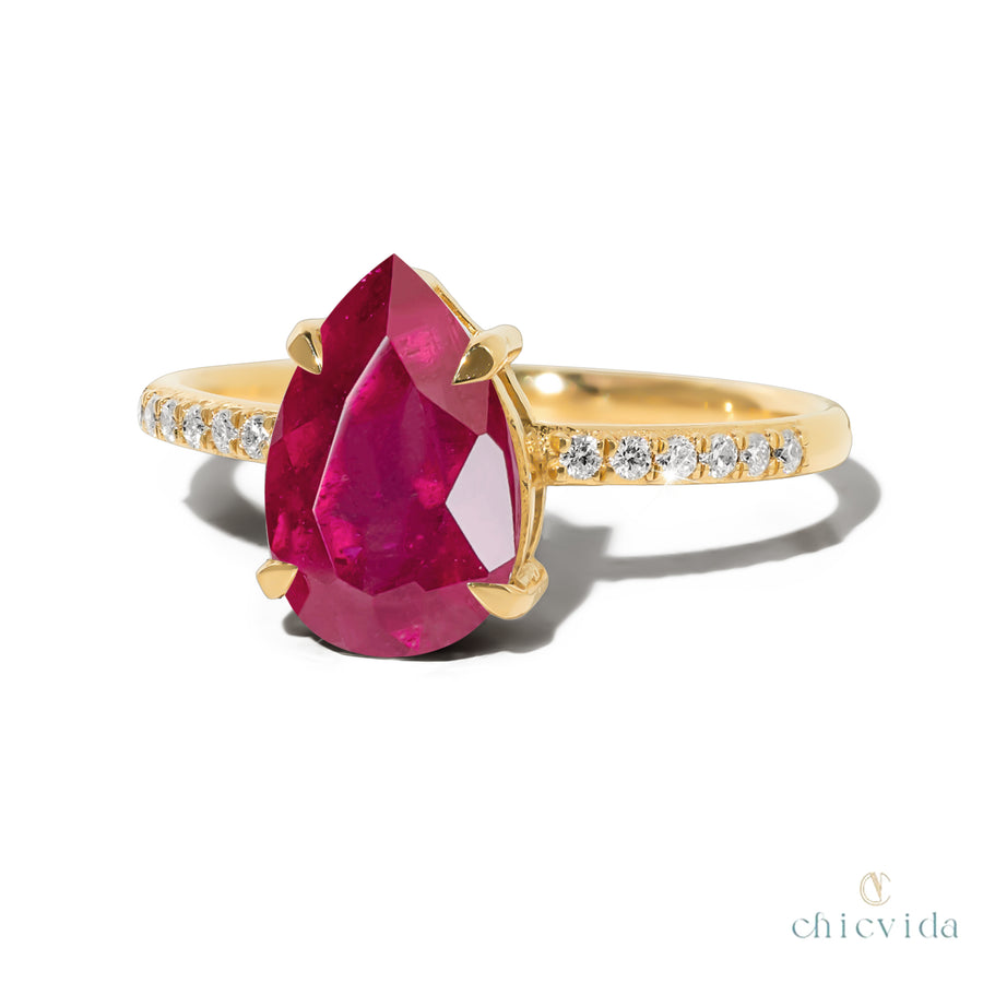 Cameo Pear Ruby Ring