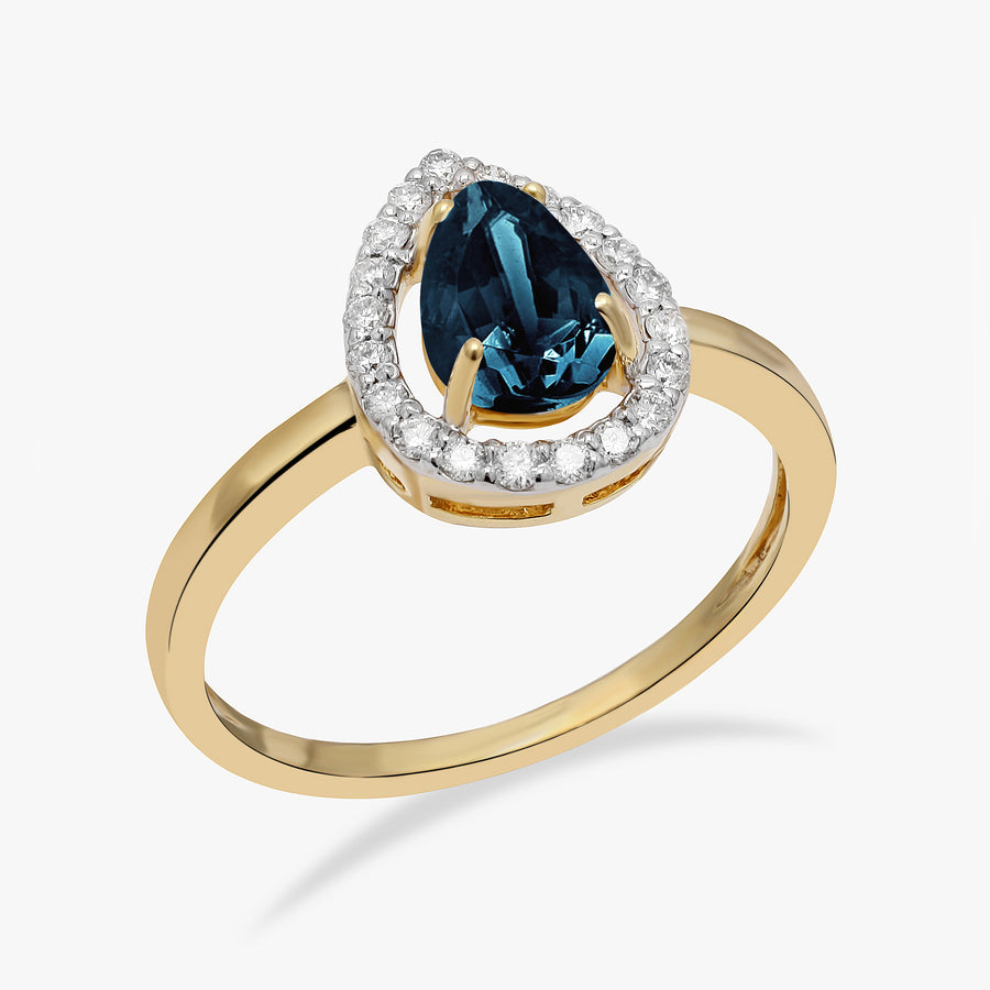 14K Gold Blue Topaz Ring
