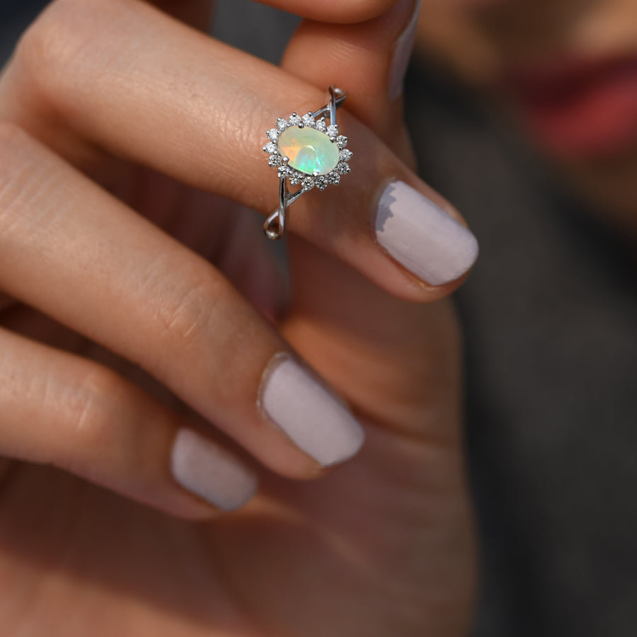Natural Opal Halo Ring