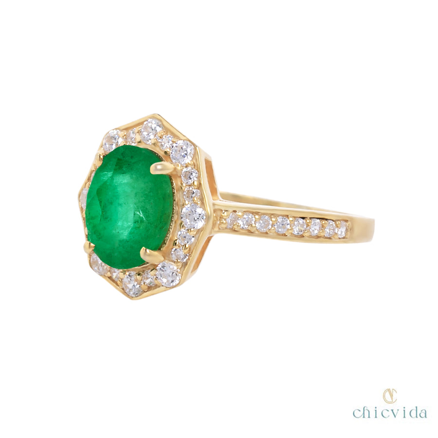 Emerald Diamond Halo Ring