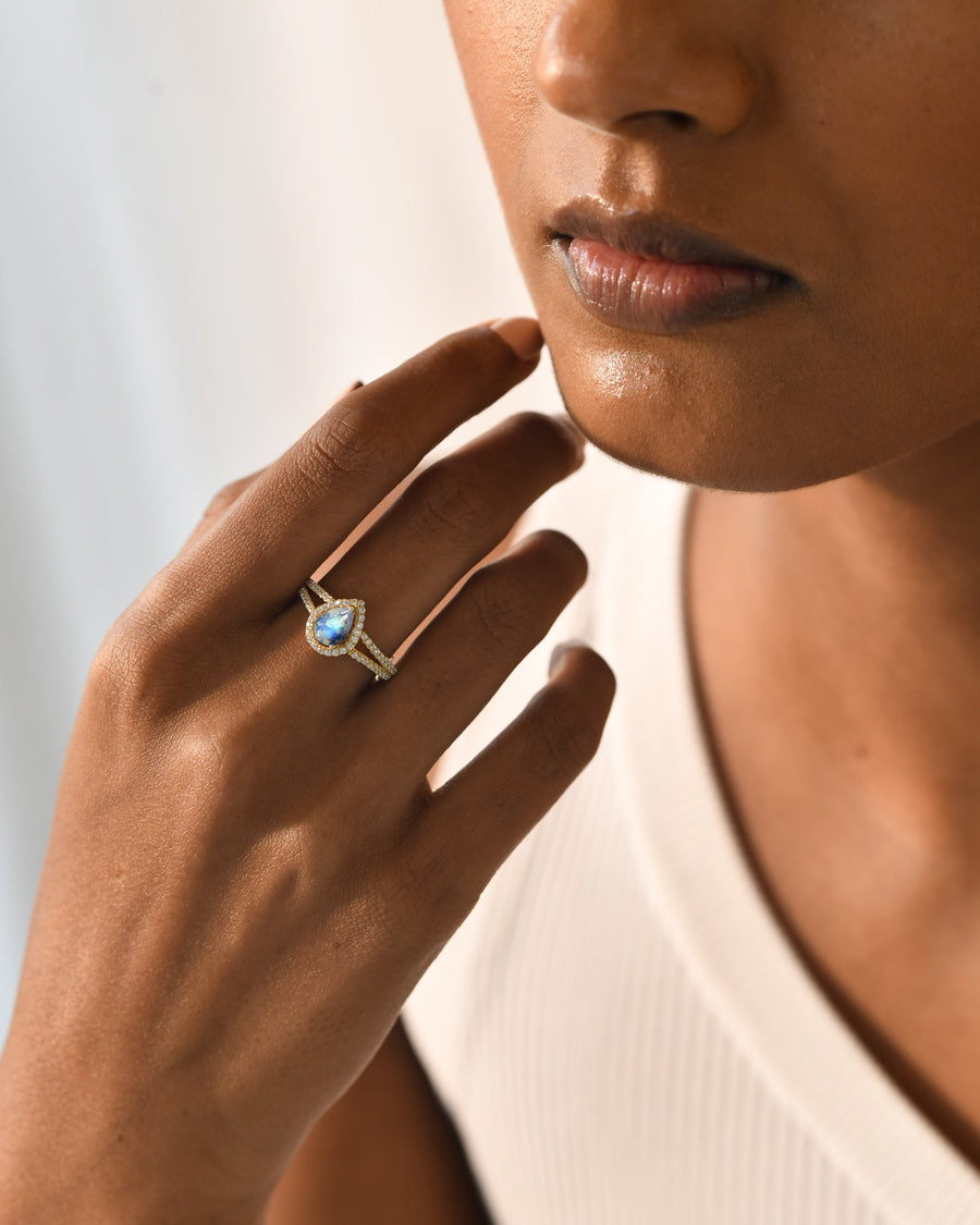 Pear Moonstone Minimalist Ring