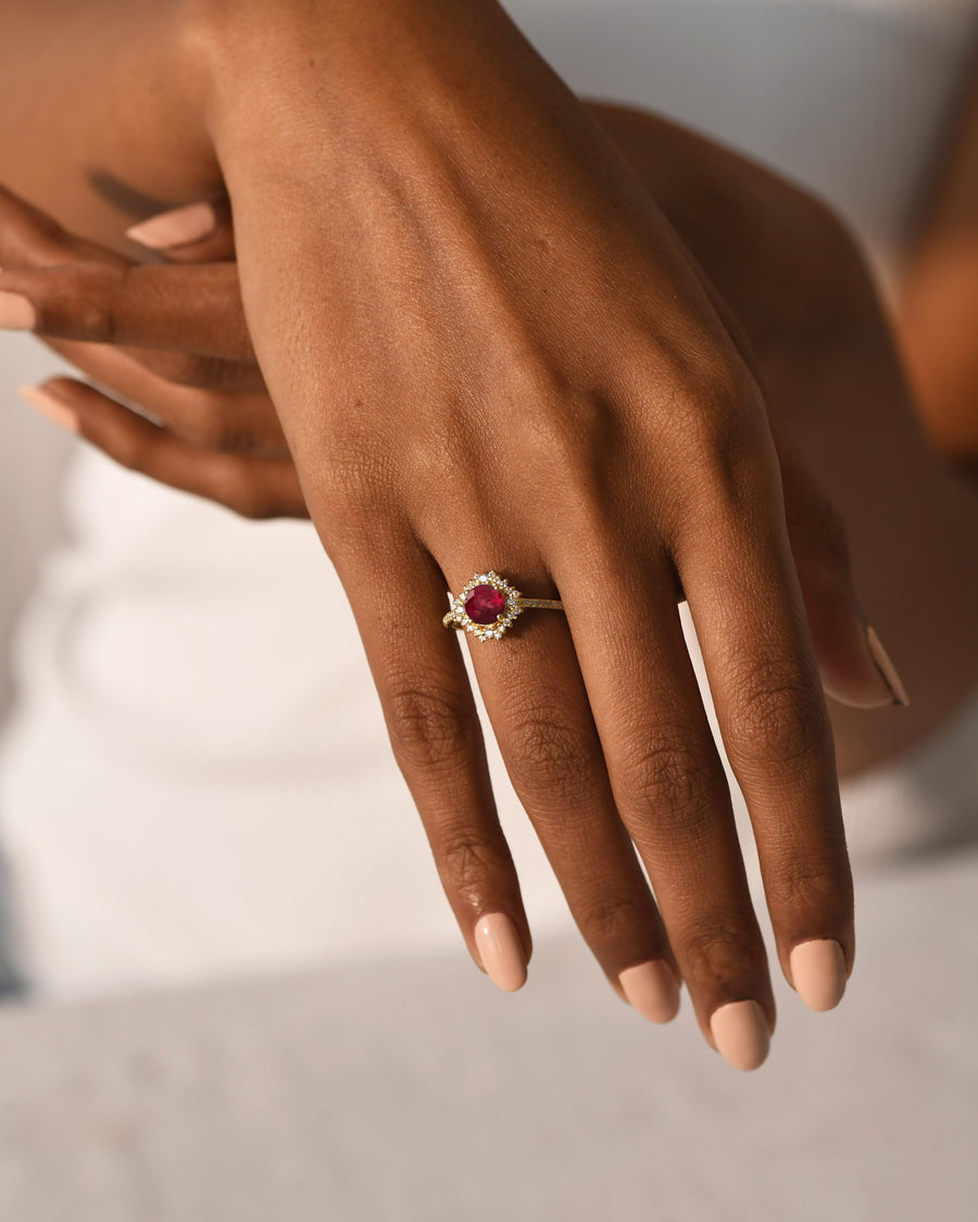 Ruby Diamond Halo Ring