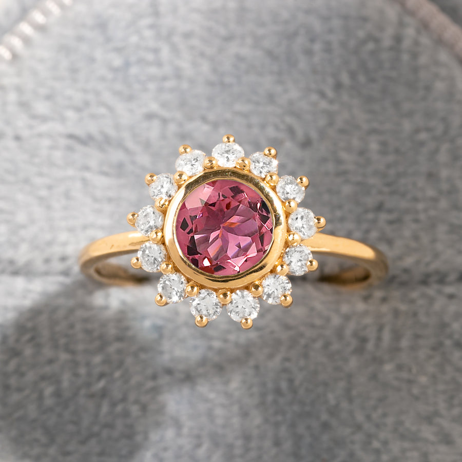 Sun Pink Tourmaline Gold Ring