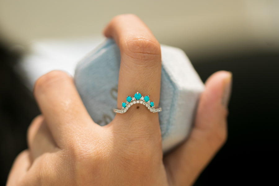 Turquoise Diamond Crown Ring