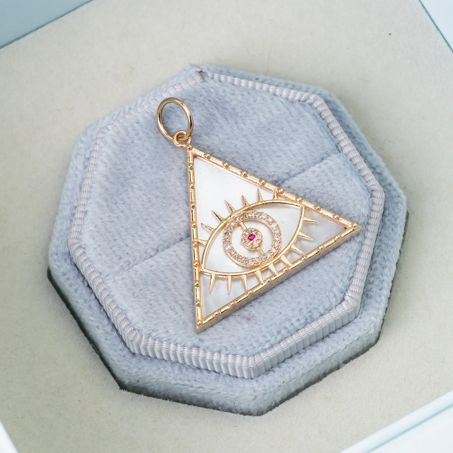 Triangle Shaped Ruby Diamond MOP Pendant