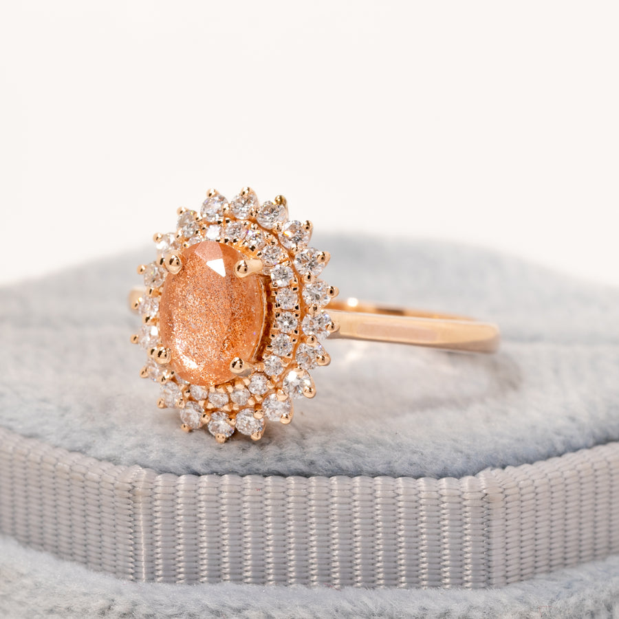 Oval Sunstone Diamond Ring