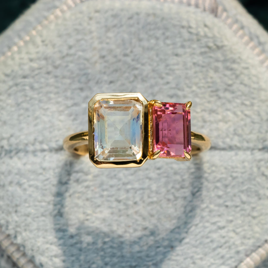 Twin Pink Tourmaline & Moonstone Ring