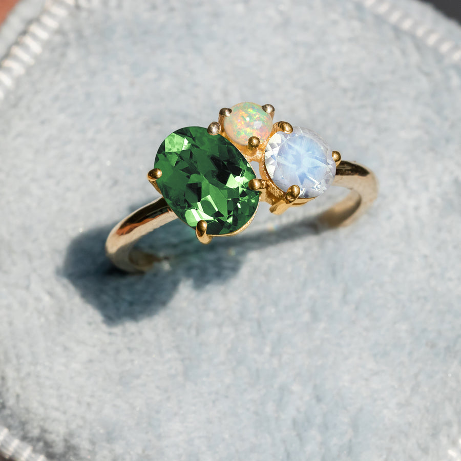 Bunch Green Tourmaline & Opal Moonstone Ring