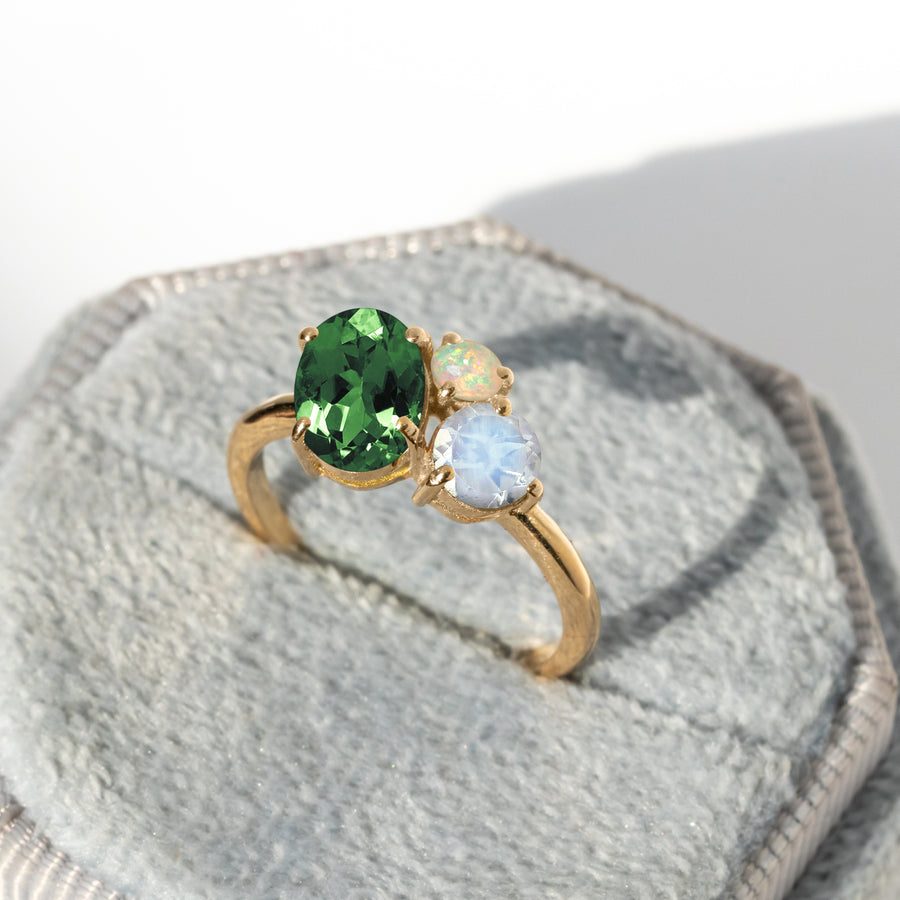 Bunch Green Tourmaline & Opal Moonstone Ring
