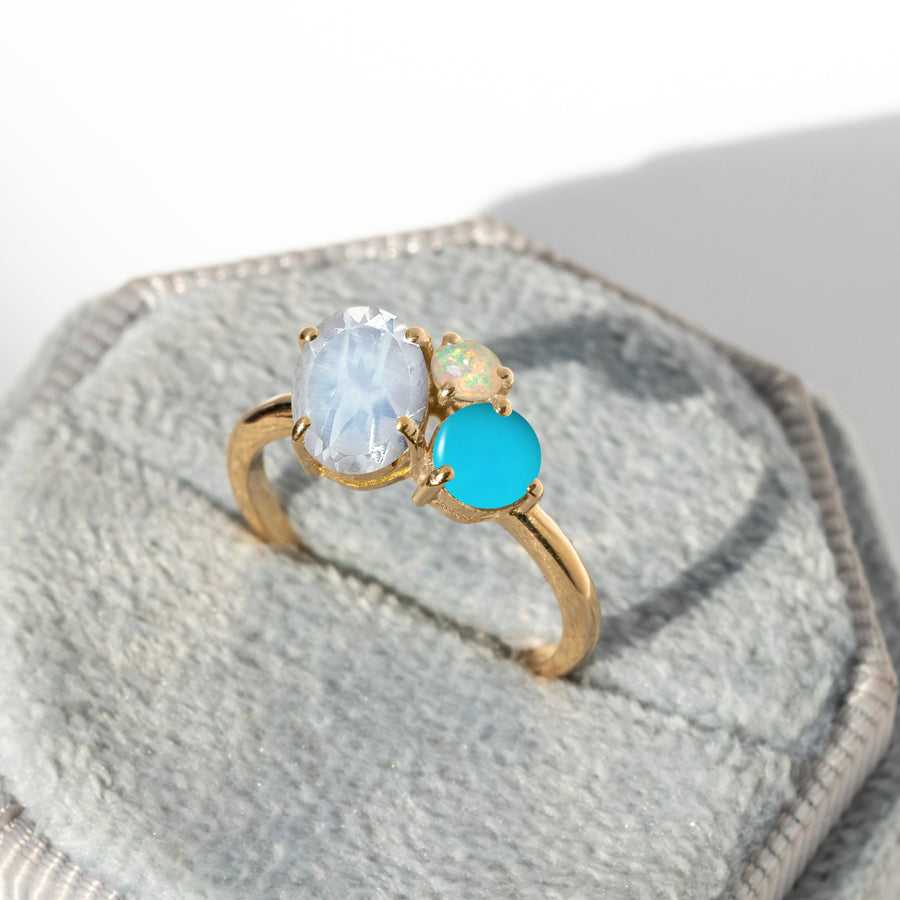 Bunch Moonstone & Opal Turquoise Ring