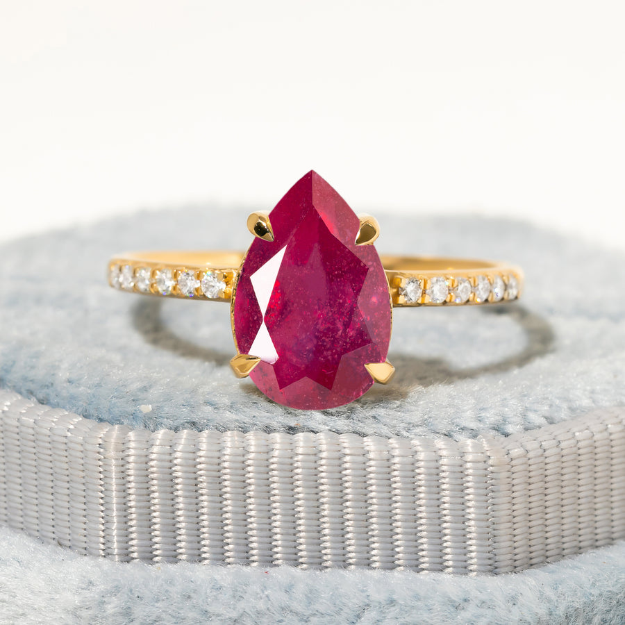 Cameo Pear Ruby Ring