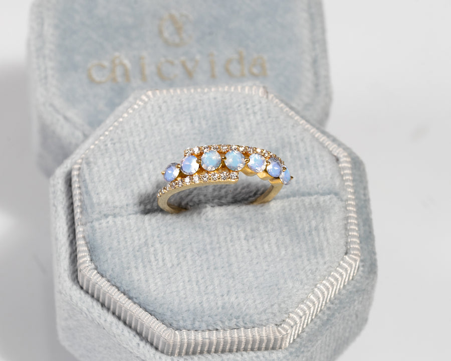 14K Gold Moonstone Diamond Ring