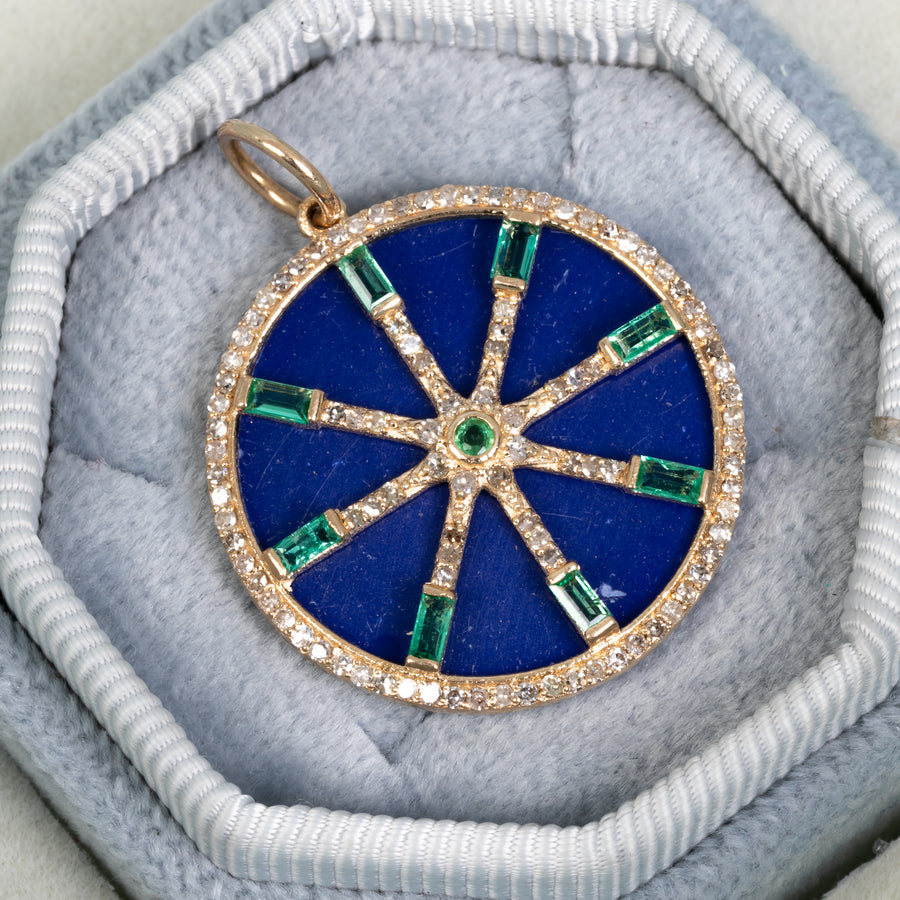 Teal Pendant With Lapis Lazuli & Baguette Emerald