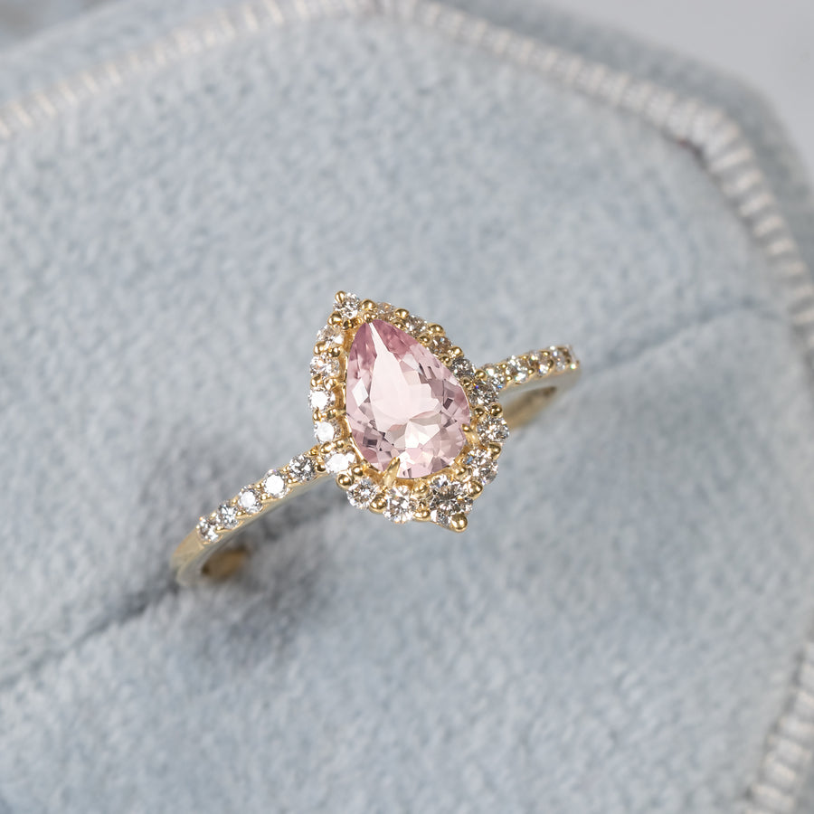 Pink Morganite Gold Halo Ring