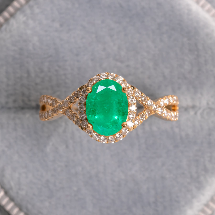 Oval Emerald Diamond Halo Ring