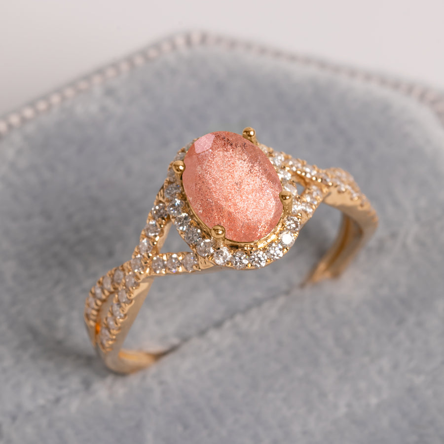 Sunstone Halo Gold Ring