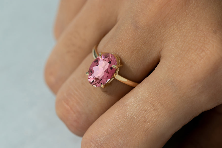 Ovoid Pink Tourmaline Ring