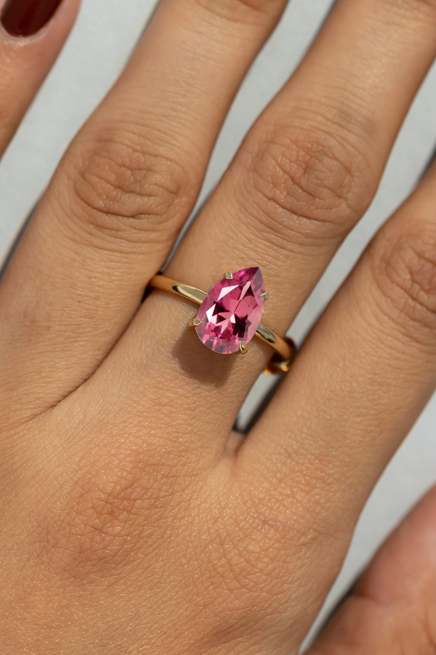 Cameo Teardrop Pink Tourmaline Solitaire Ring