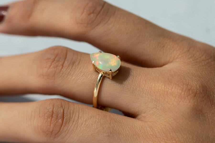 Cameo Teardrop Opal Solitaire Ring