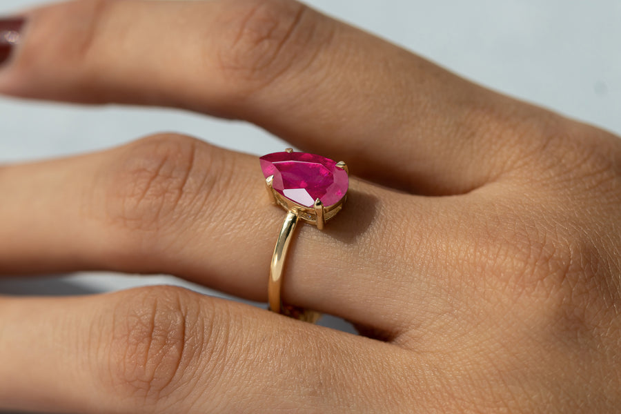 Cameo Teardrop Ruby Solitaire Ring