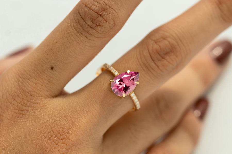 Cameo Pear Pink Tourmaline Ring