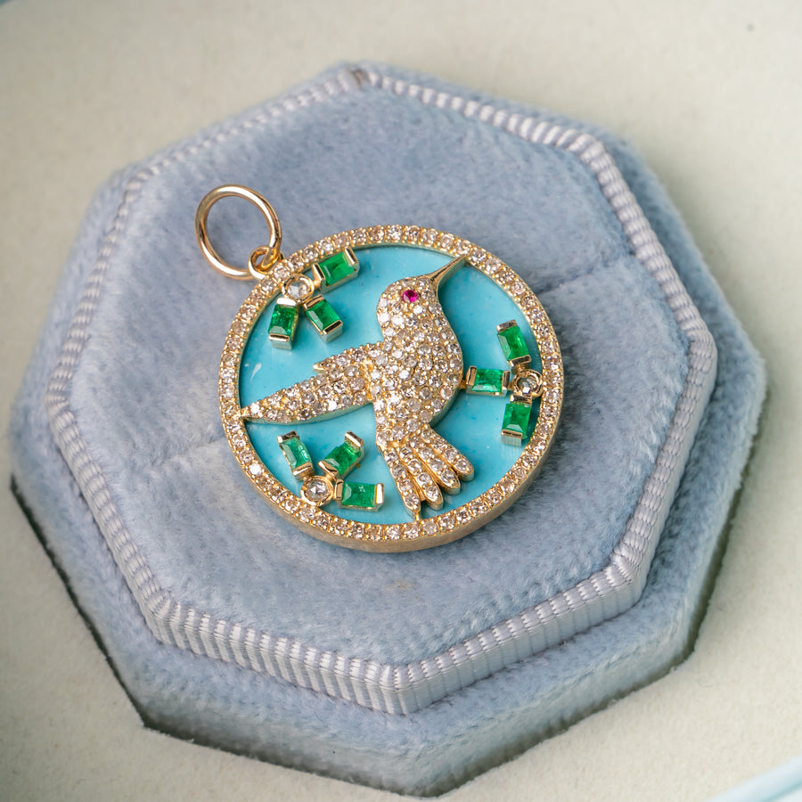 Creature Bird Turquoise Diamond Pendant